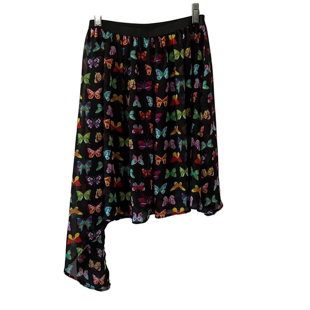 Disney D-Signed Black Chiffon Butterfly Print Skirt Woman's Large